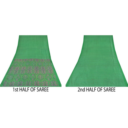 Sanskriti Vintage Sarees Green Indian Pure Silk Printed Sari 6yd Craft Sustainable Fabric