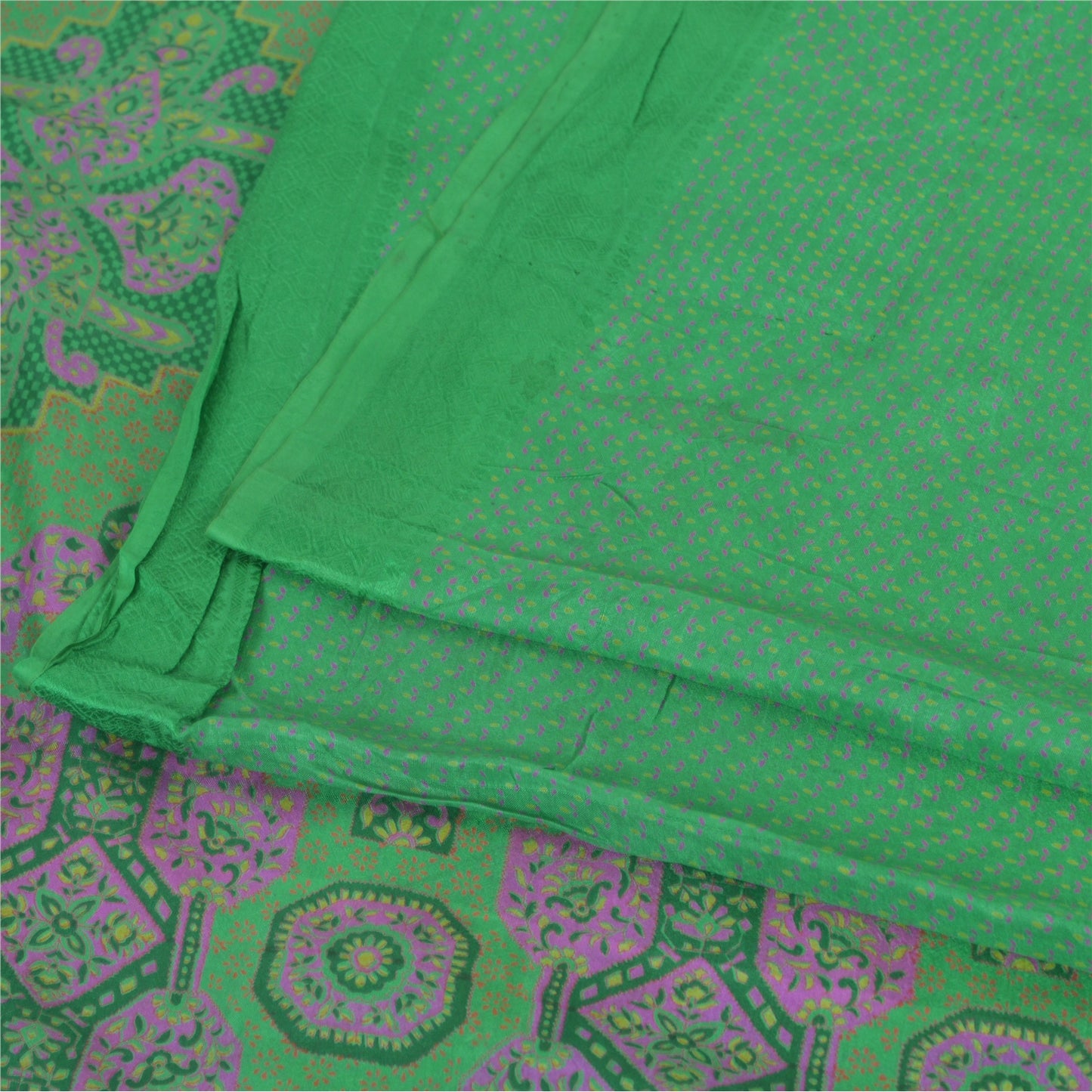 Sanskriti Vintage Sarees Green Indian Pure Silk Printed Sari 6yd Craft Sustainable Fabric