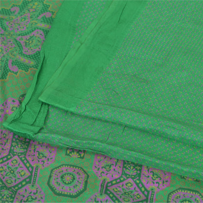 Sanskriti Vintage Sarees Green Indian Pure Silk Printed Sari 6yd Craft Sustainable Fabric