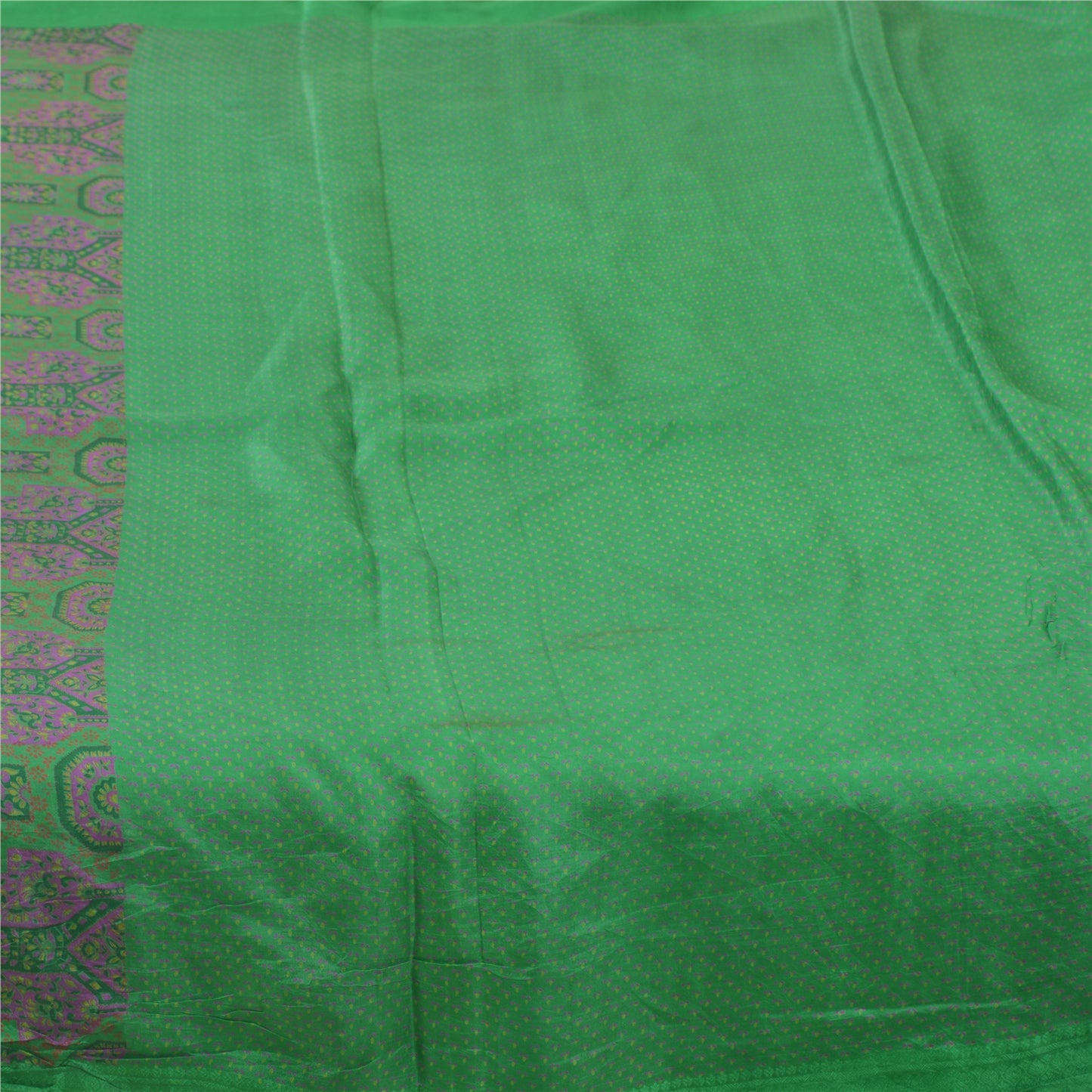Sanskriti Vintage Sarees Green Indian Pure Silk Printed Sari 6yd Craft Sustainable Fabric