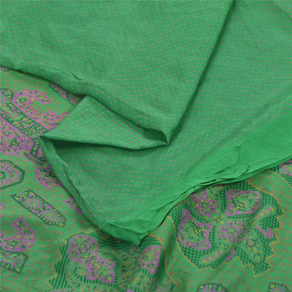 Sanskriti Vintage Sarees Green Indian Pure Silk Printed Sari 6yd Craft Sustainable Fabric