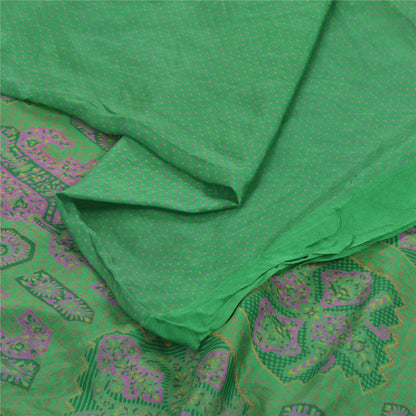 Sanskriti Vintage Sarees Green Indian Pure Silk Printed Sari 6yd Craft Sustainable Fabric