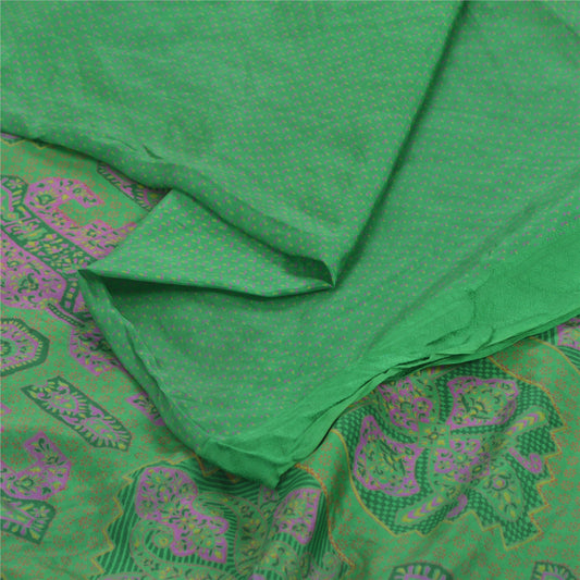 Sanskriti Vintage Sarees Green Indian Pure Silk Printed Sari 6yd Craft Sustainable Fabric