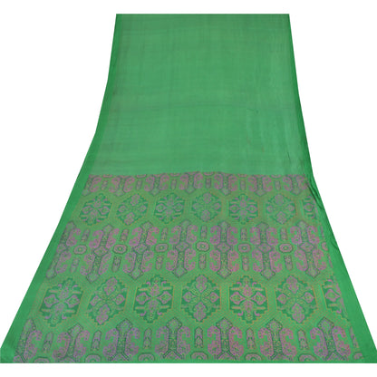 Sanskriti Vintage Sarees Green Indian Pure Silk Printed Sari 6yd Craft Sustainable Fabric