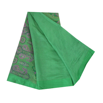 Sanskriti Vintage Sarees Green Indian Pure Silk Printed Sari 6yd Craft Sustainable Fabric