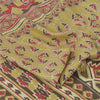 Sanskriti Vintage Sarees Olive Green Pure Silk Printed Sari 6yd Craft Sustainable Fabric