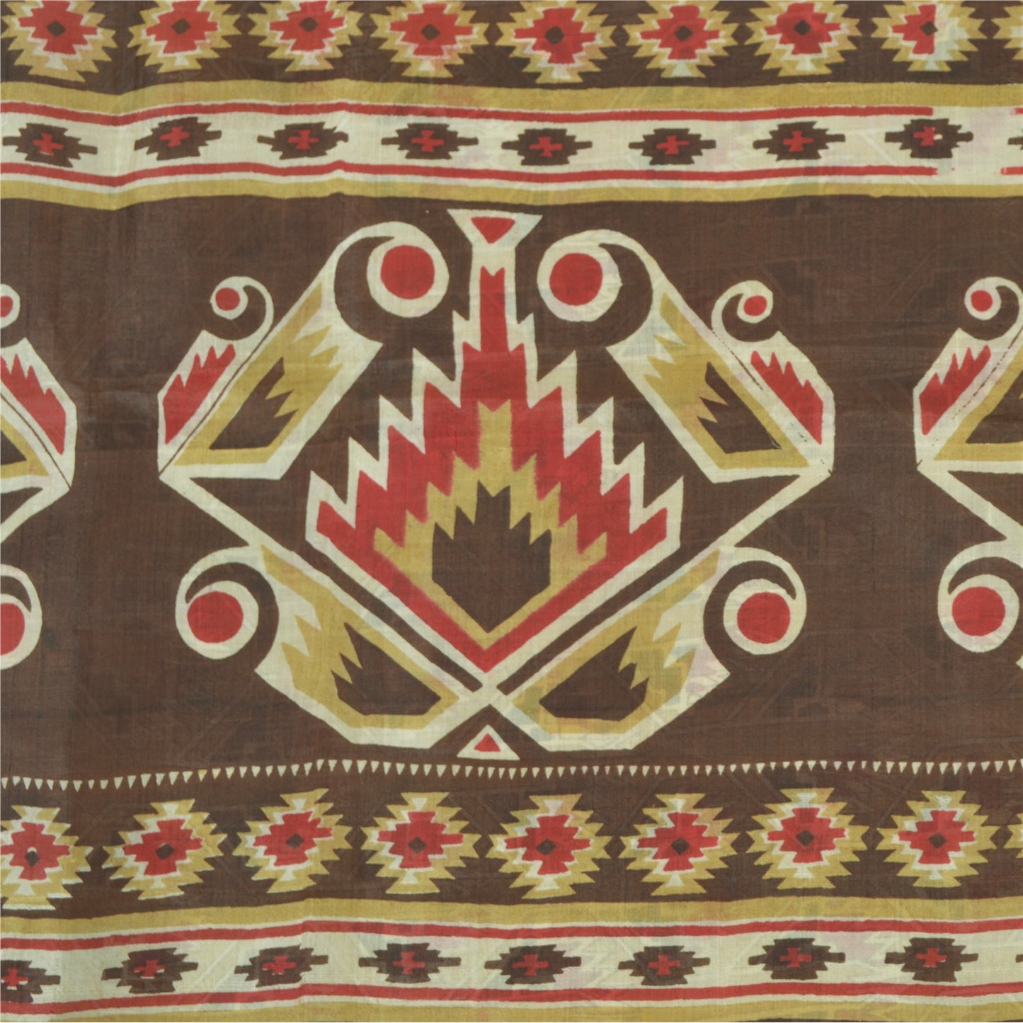 Sanskriti Vintage Sarees Olive Green Pure Silk Printed Sari 6yd Craft Sustainable Fabric