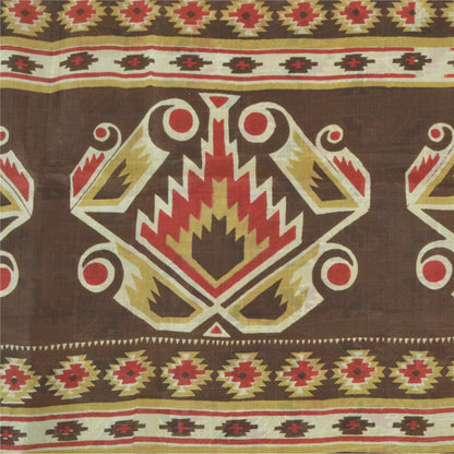 Sanskriti Vintage Sarees Olive Green Pure Silk Printed Sari 6yd Craft Sustainable Fabric