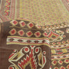 Sanskriti Vintage Sarees Olive Green Pure Silk Printed Sari 6yd Craft Sustainable Fabric