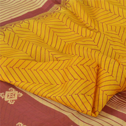 Sanskriti Vintage Sarees Indian Yellow Pure Silk Printed Sari 5yd Craft Sustainable Fabric