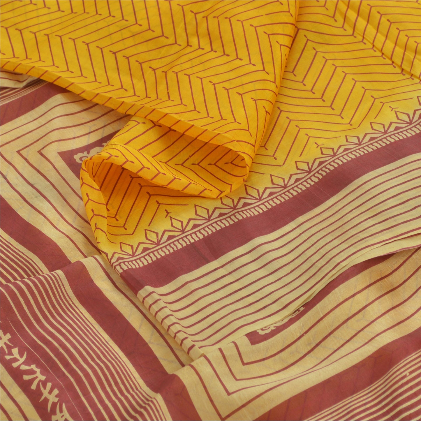 Sanskriti Vintage Sarees Indian Yellow Pure Silk Printed Sari 5yd Craft Sustainable Fabric