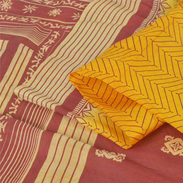 Sanskriti Vintage Sarees Indian Yellow Pure Silk Printed Sari 5yd Craft Sustainable Fabric