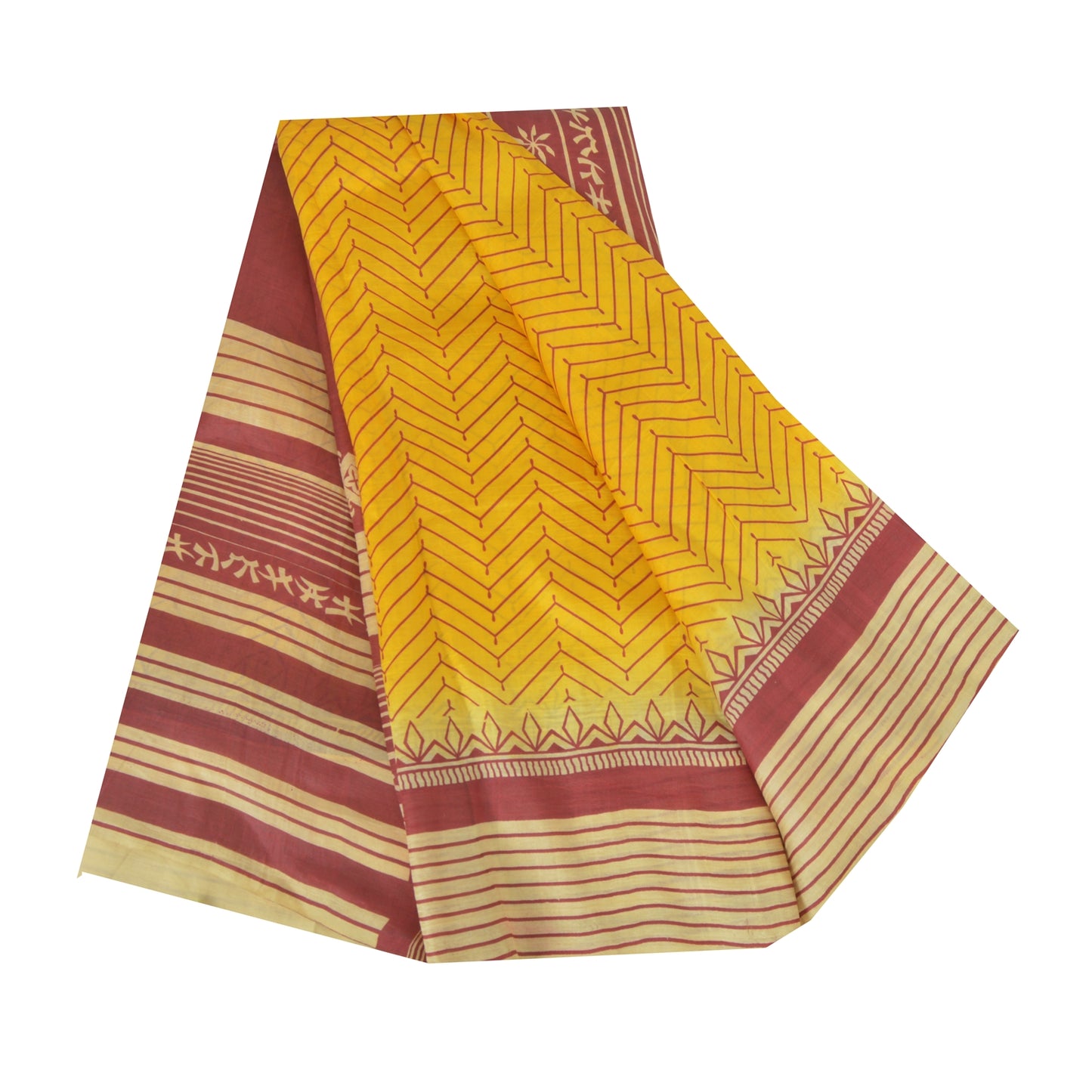 Sanskriti Vintage Sarees Indian Yellow Pure Silk Printed Sari 5yd Craft Sustainable Fabric