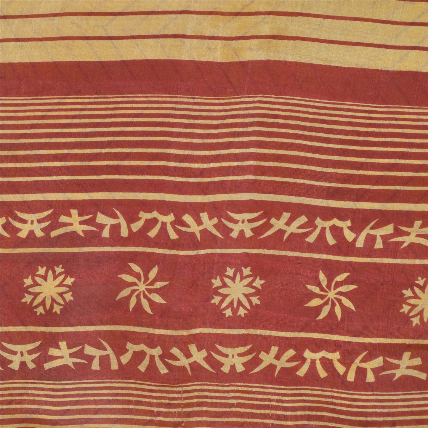 Sanskriti Vintage Sarees Indian Yellow Pure Silk Printed Sari 5yd Craft Sustainable Fabric