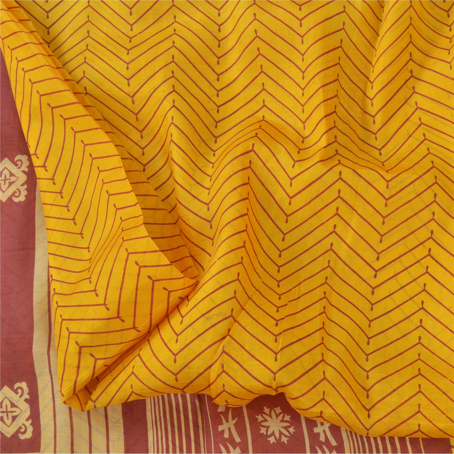 Sanskriti Vintage Sarees Indian Yellow Pure Silk Printed Sari 5yd Craft Sustainable Fabric