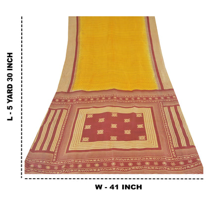 Sanskriti Vintage Sarees Indian Yellow Pure Silk Printed Sari 5yd Craft Sustainable Fabric