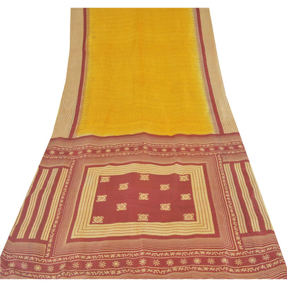 Sanskriti Vintage Sarees Indian Yellow Pure Silk Printed Sari 5yd Craft Sustainable Fabric
