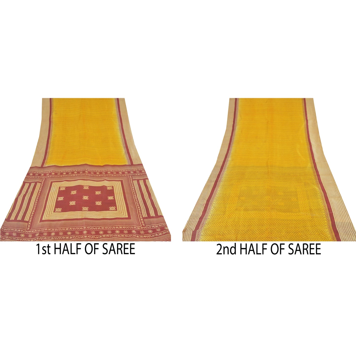 Sanskriti Vintage Sarees Indian Yellow Pure Silk Printed Sari 5yd Craft Sustainable Fabric