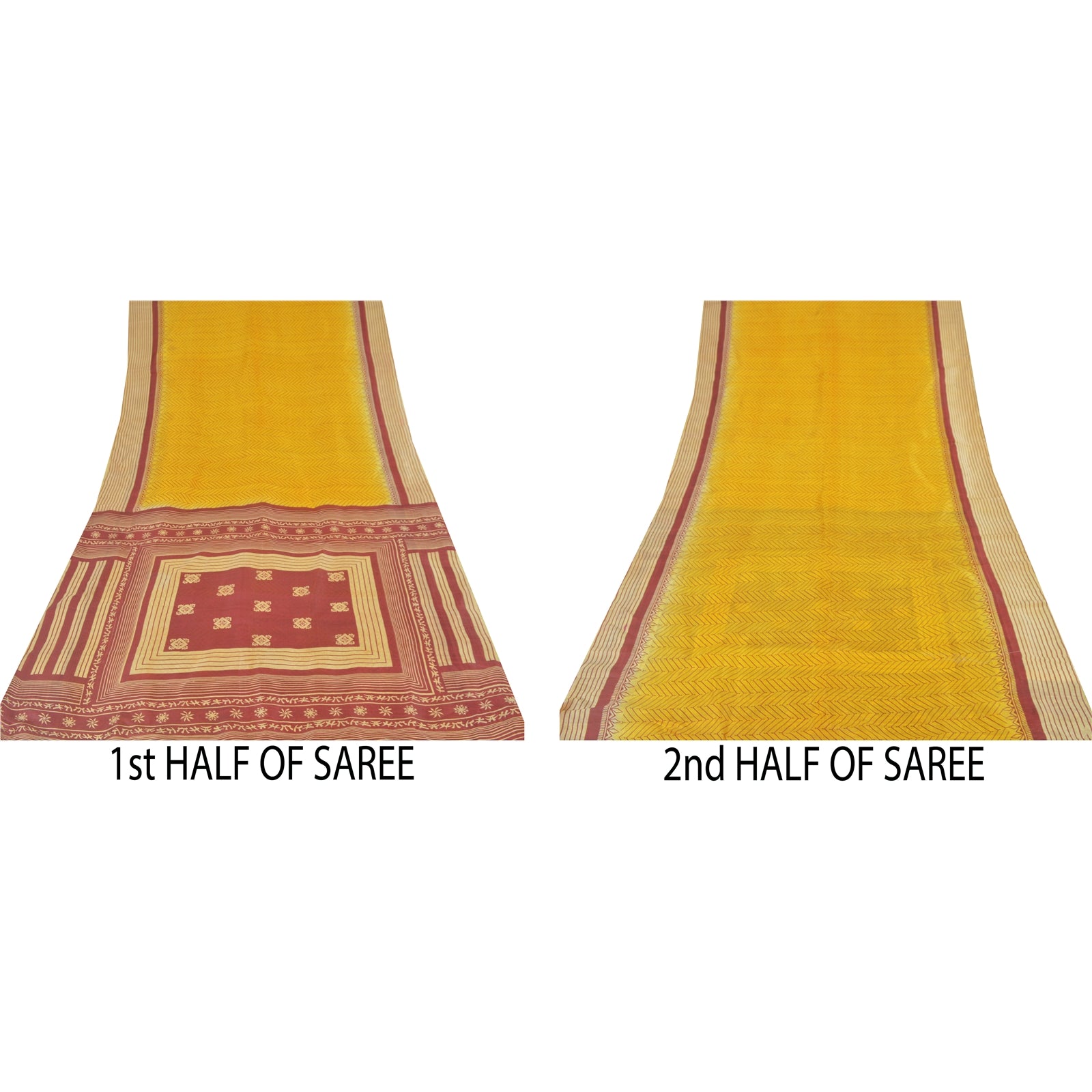 Sanskriti Vintage Sarees Indian Yellow Pure Silk Printed Sari 5yd Craft Sustainable Fabric