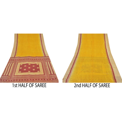 Sanskriti Vintage Sarees Indian Yellow Pure Silk Printed Sari 5yd Craft Sustainable Fabric
