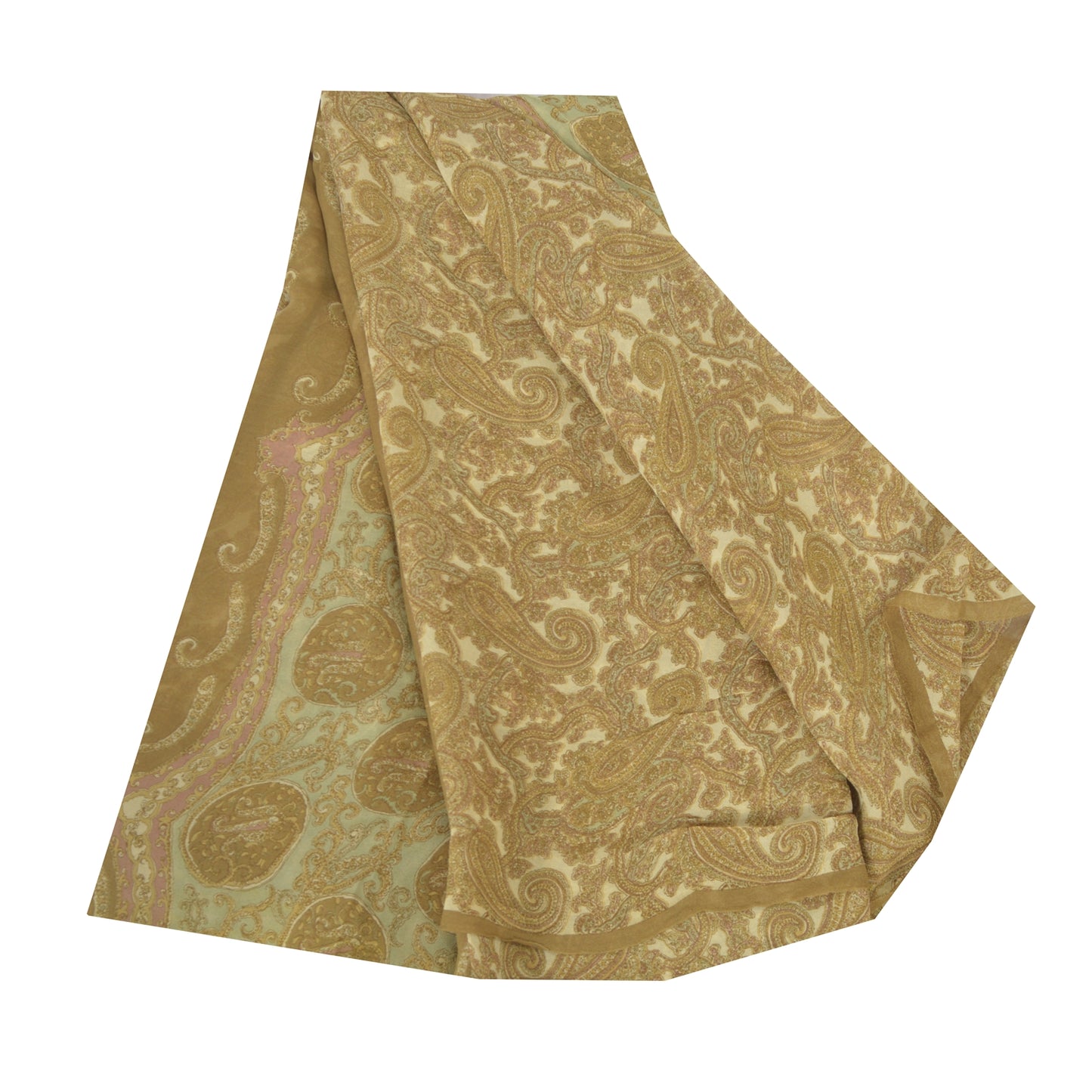 Sanskriti Vintage Sarees Cream Blend Georgette Print Sari 6yd Soft Craft Sustainable Fabric