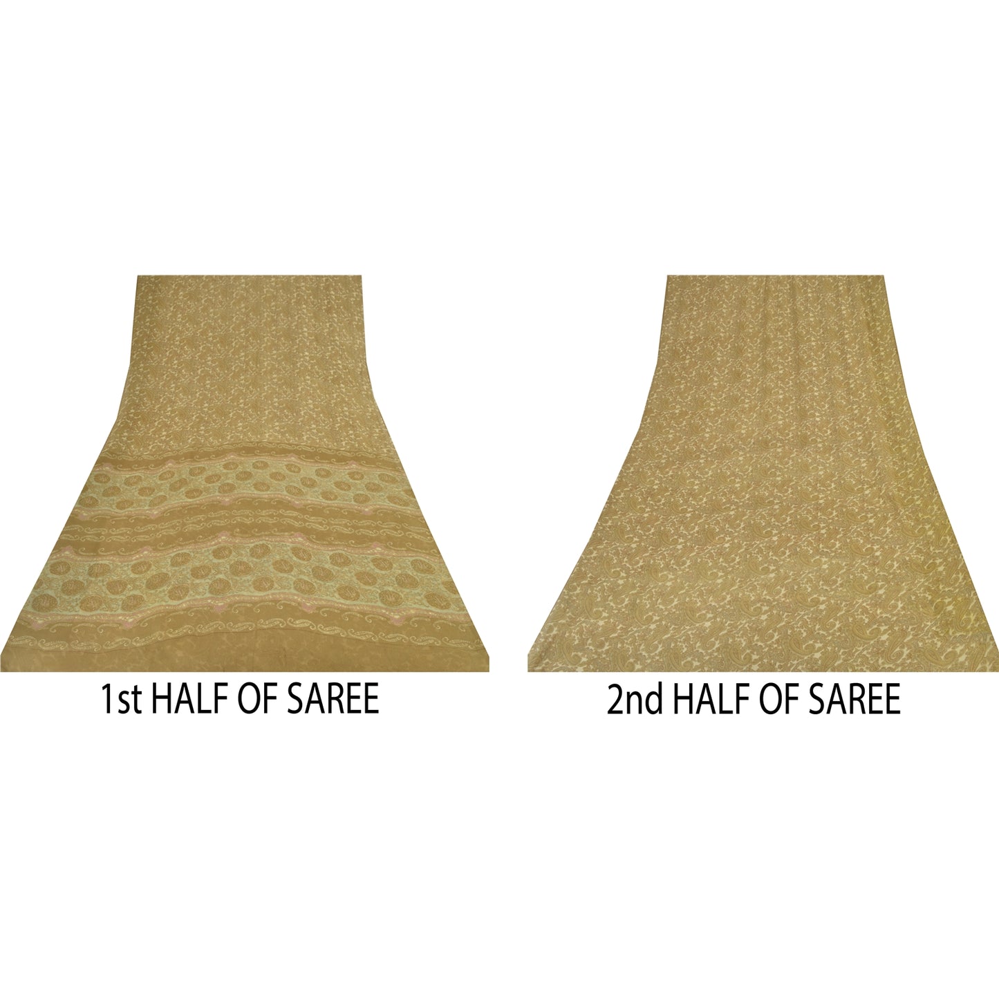 Sanskriti Vintage Sarees Cream Blend Georgette Print Sari 6yd Soft Craft Sustainable Fabric