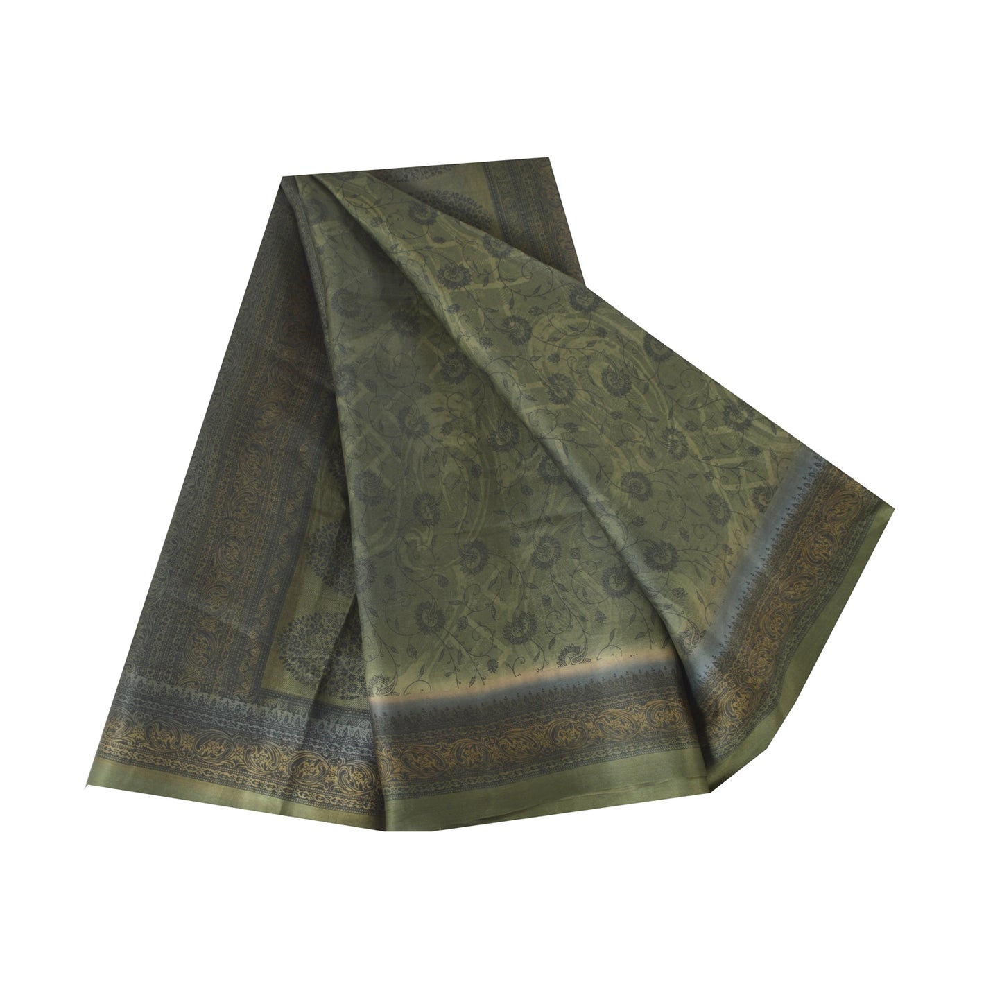 Sanskriti Vintage Sarees Green Indian Pure Cotton Printed Sari 5yd Craft Sustainable Fabric