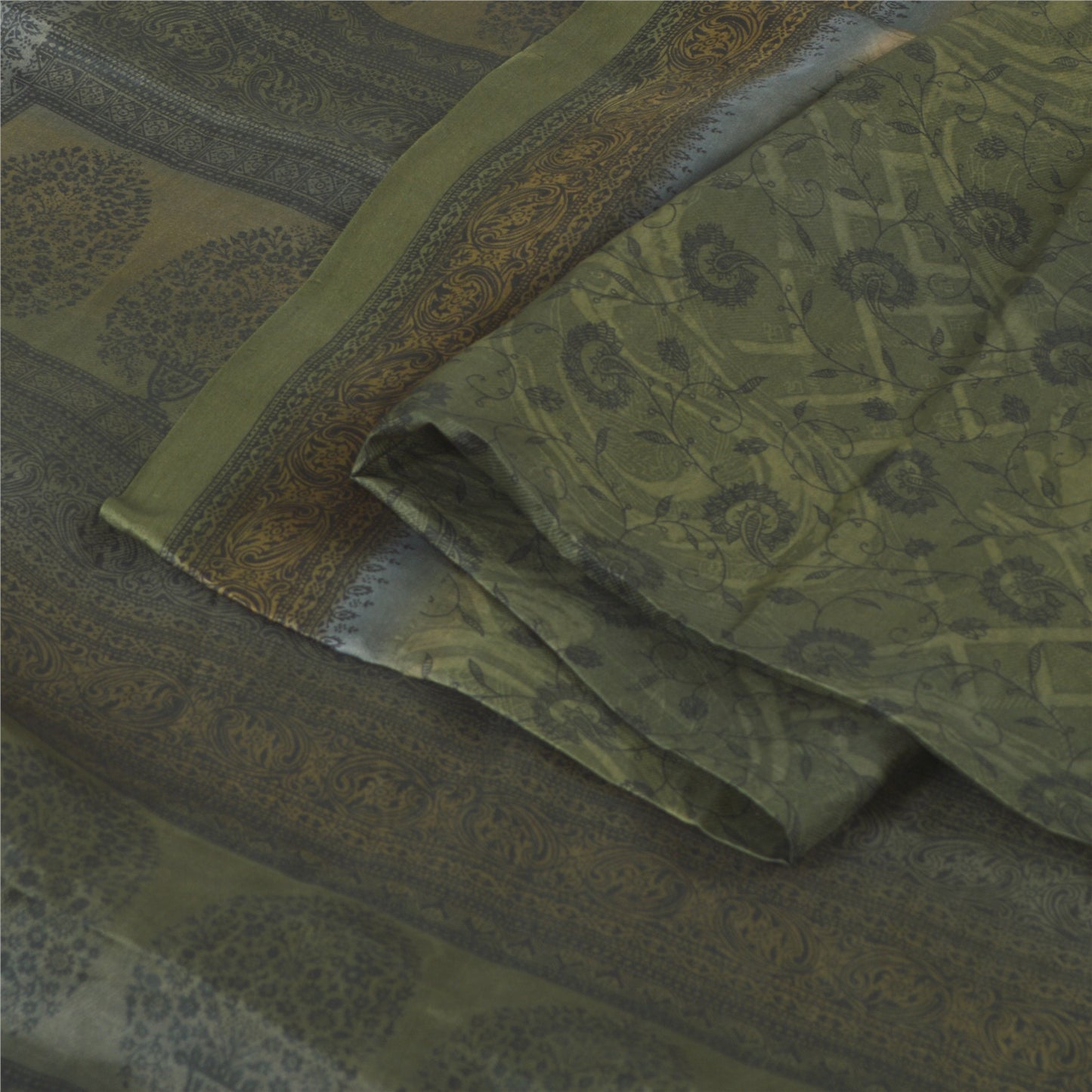 Sanskriti Vintage Sarees Green Indian Pure Cotton Printed Sari 5yd Craft Sustainable Fabric