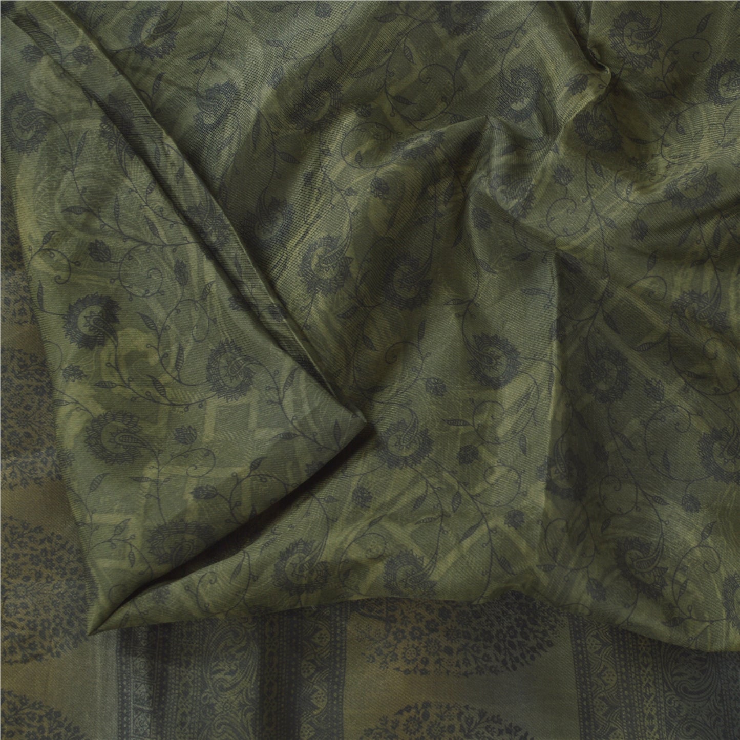 Sanskriti Vintage Sarees Green Indian Pure Cotton Printed Sari 5yd Craft Sustainable Fabric