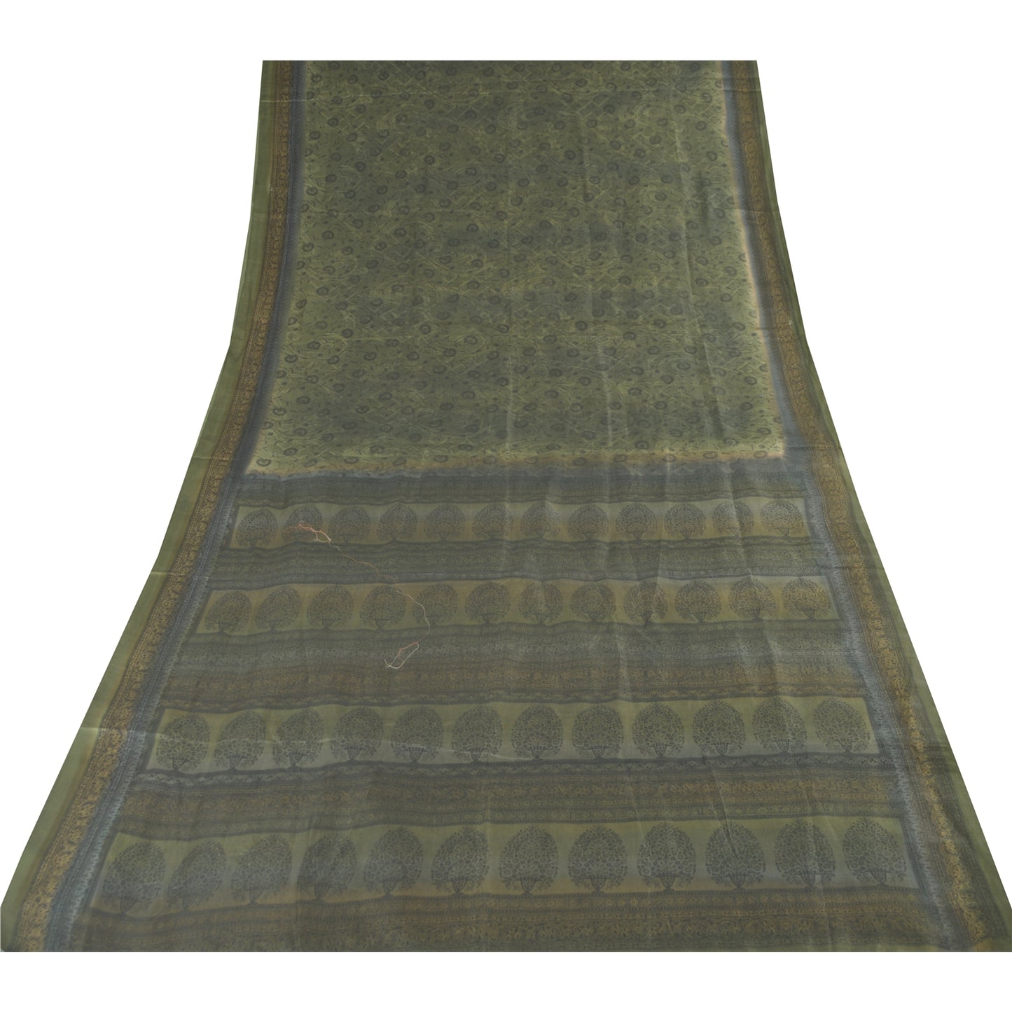 Sanskriti Vintage Sarees Green Indian Pure Cotton Printed Sari 5yd Craft Sustainable Fabric