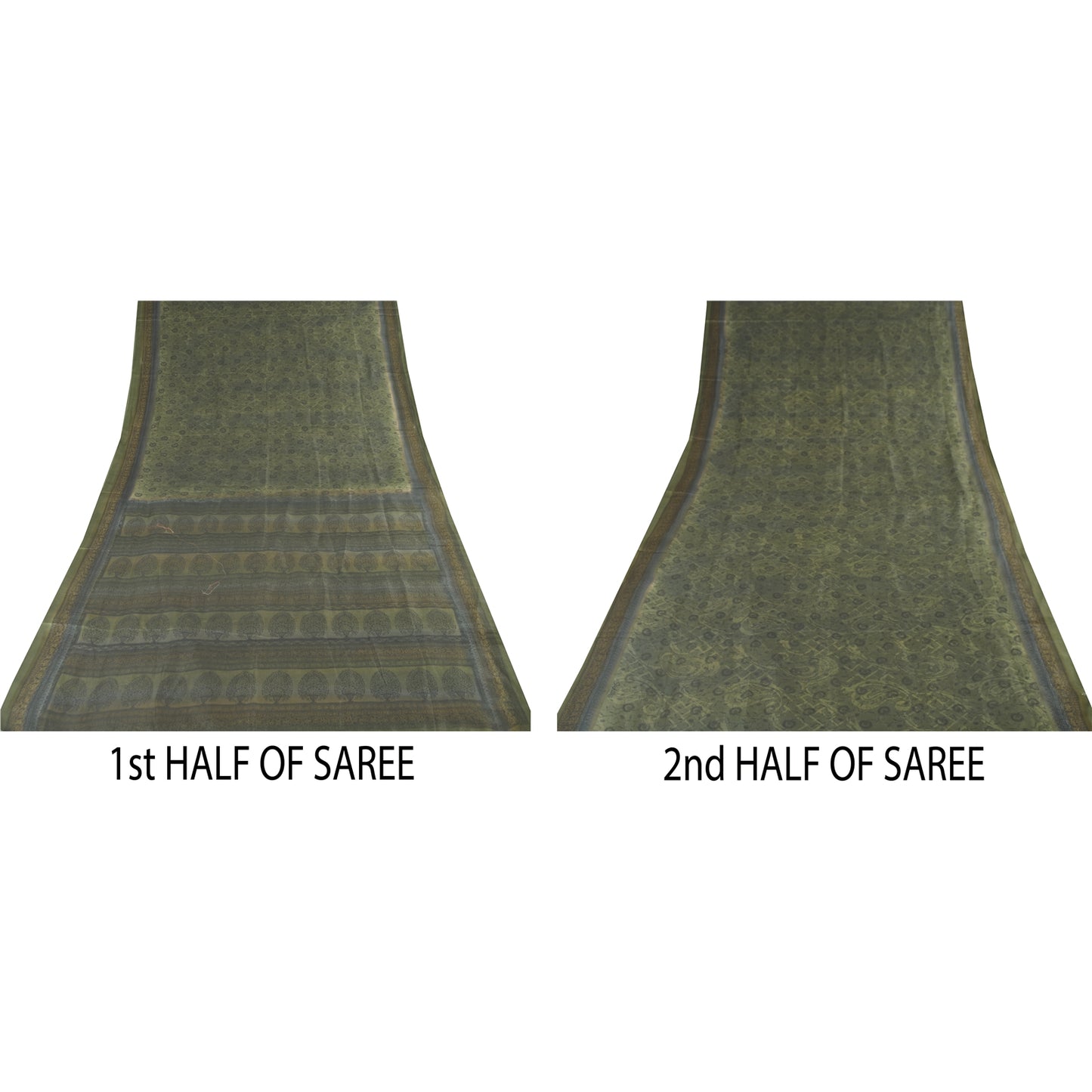 Sanskriti Vintage Sarees Green Indian Pure Cotton Printed Sari 5yd Craft Sustainable Fabric