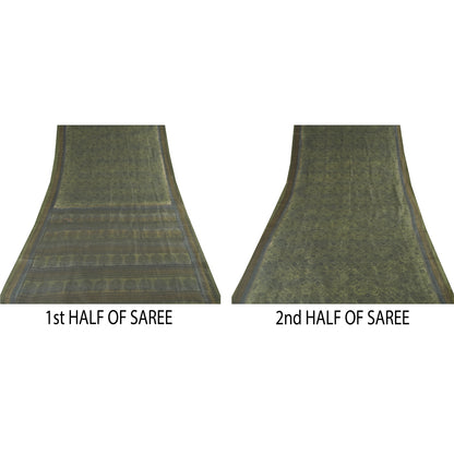 Sanskriti Vintage Sarees Green Indian Pure Cotton Printed Sari 5yd Craft Sustainable Fabric