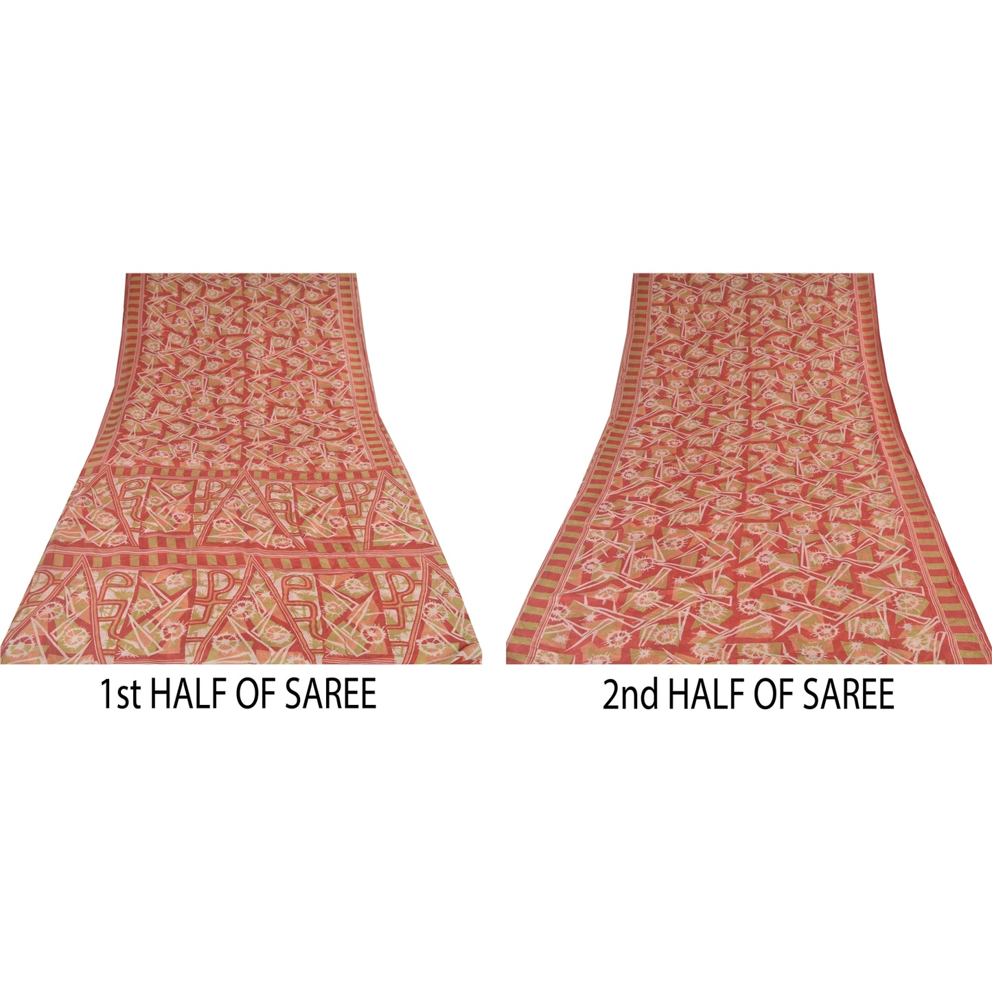 Sanskriti Vintage Sarees Red/Green 100% Pure Silk Printed Sari 5yd Craft Sustainable Fabric