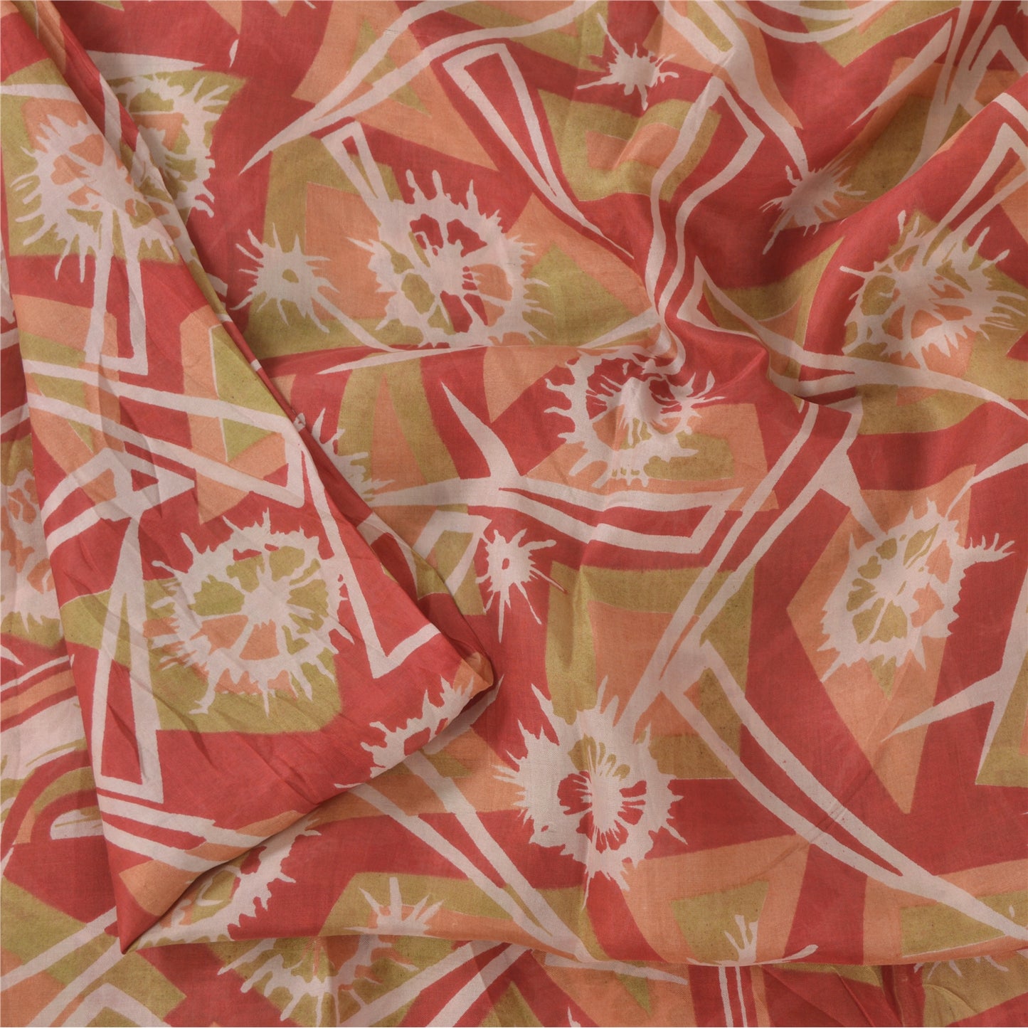 Sanskriti Vintage Sarees Red/Green 100% Pure Silk Printed Sari 5yd Craft Sustainable Fabric