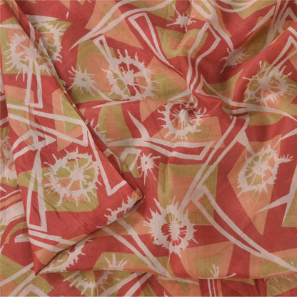 Sanskriti Vintage Sarees Red/Green 100% Pure Silk Printed Sari 5yd Craft Sustainable Fabric
