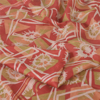 Sanskriti Vintage Sarees Red/Green 100% Pure Silk Printed Sari 5yd Craft Sustainable Fabric