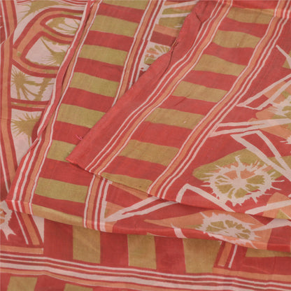 Sanskriti Vintage Sarees Red/Green 100% Pure Silk Printed Sari 5yd Craft Sustainable Fabric