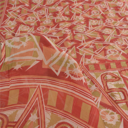 Sanskriti Vintage Sarees Red/Green 100% Pure Silk Printed Sari 5yd Craft Sustainable Fabric
