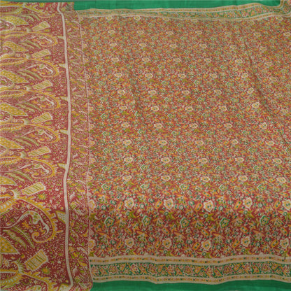 Sanskriti Vintage Sarees From India Red Pure Silk Printed Sari 5yd Craft Sustainable Fabric
