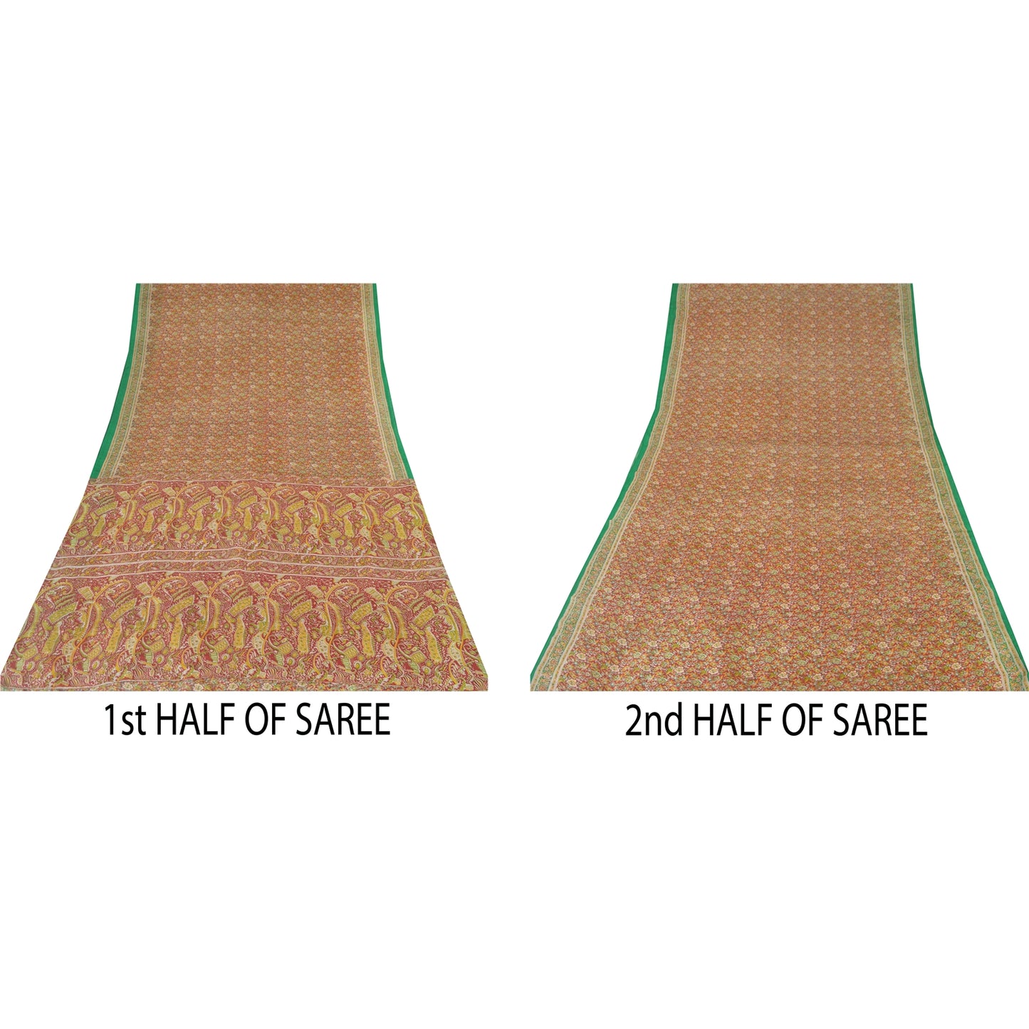 Sanskriti Vintage Sarees From India Red Pure Silk Printed Sari 5yd Craft Sustainable Fabric