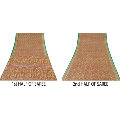 Sanskriti Vintage Sarees From India Red Pure Silk Printed Sari 5yd Craft Sustainable Fabric