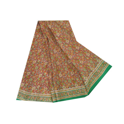 Sanskriti Vintage Sarees From India Red Pure Silk Printed Sari 5yd Craft Sustainable Fabric
