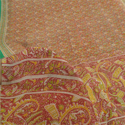 Sanskriti Vintage Sarees From India Red Pure Silk Printed Sari 5yd Craft Sustainable Fabric