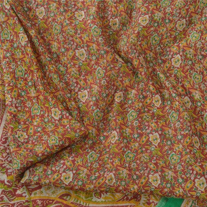 Sanskriti Vintage Sarees From India Red Pure Silk Printed Sari 5yd Craft Sustainable Fabric