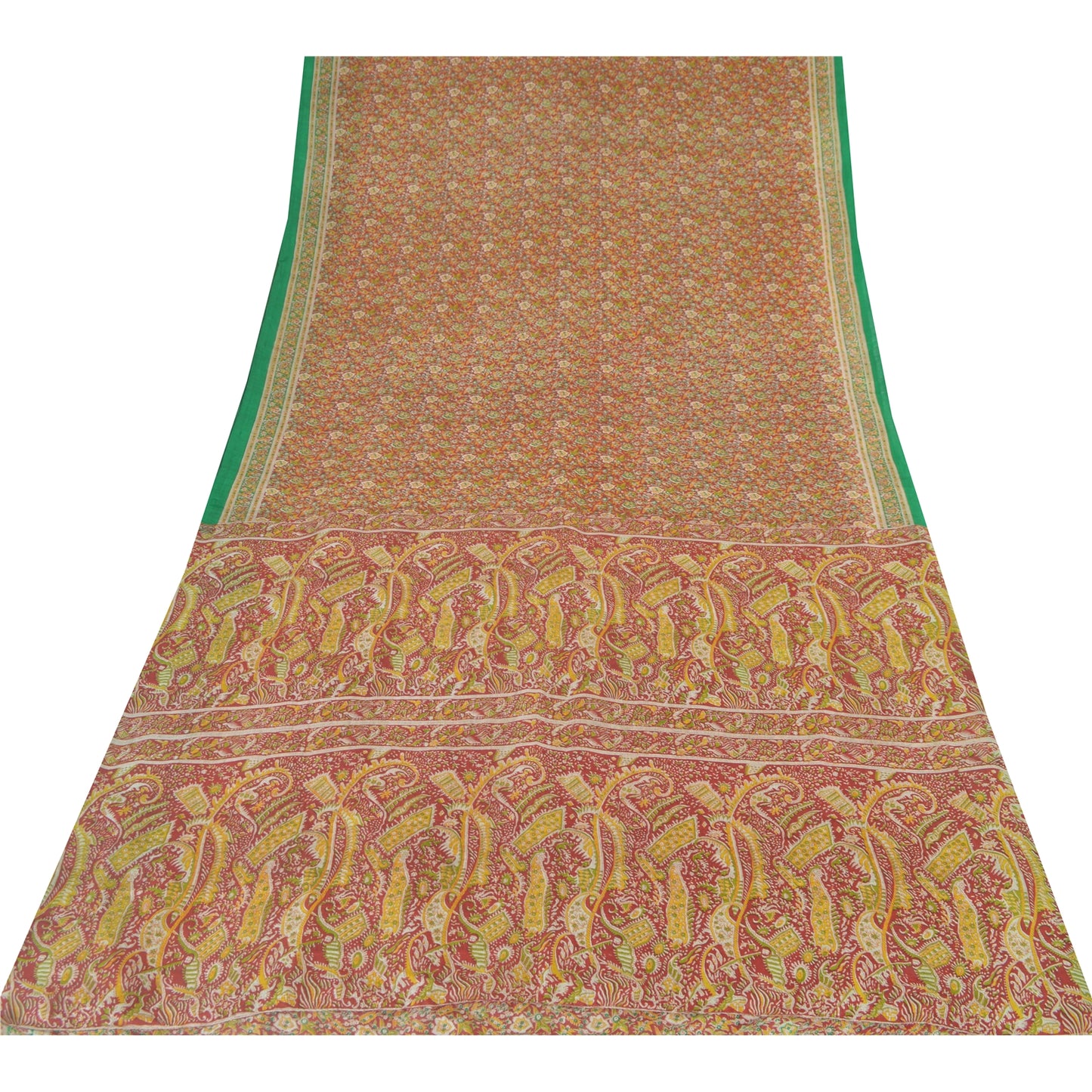 Sanskriti Vintage Sarees From India Red Pure Silk Printed Sari 5yd Craft Sustainable Fabric
