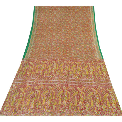 Sanskriti Vintage Sarees From India Red Pure Silk Printed Sari 5yd Craft Sustainable Fabric