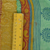 Sanskriti Vintage Sarees Green/Blue Blend Georgette BlockPrint Woven Sari Sustainable Fabric