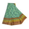 Sanskriti Vintage Sarees Green/Blue Blend Georgette BlockPrint Woven Sari Sustainable Fabric