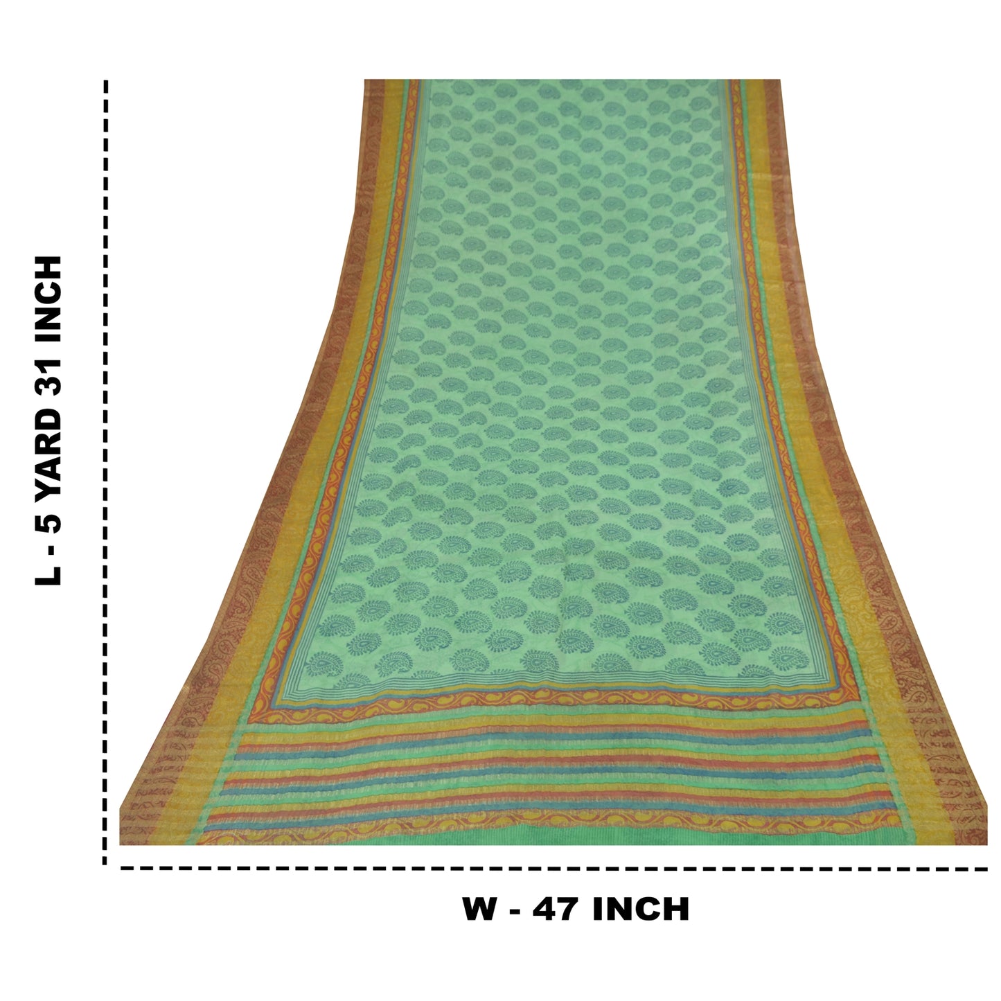 Sanskriti Vintage Sarees Green/Blue Blend Georgette BlockPrint Woven Sari Sustainable Fabric