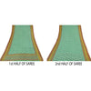 Sanskriti Vintage Sarees Green/Blue Blend Georgette BlockPrint Woven Sari Sustainable Fabric
